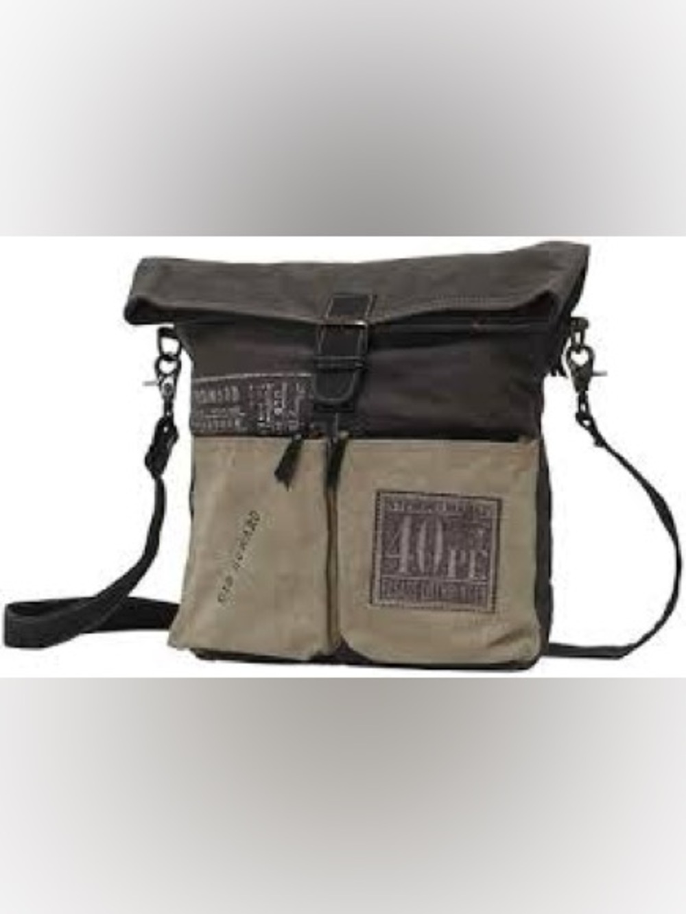 Myra “old Howard” upcycled Canvas Roll-Top Messenger Bag Khaki Brown graphic
